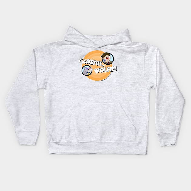 Careful, Wolfie! (Bullseye) Kids Hoodie by Far Lands or Bust